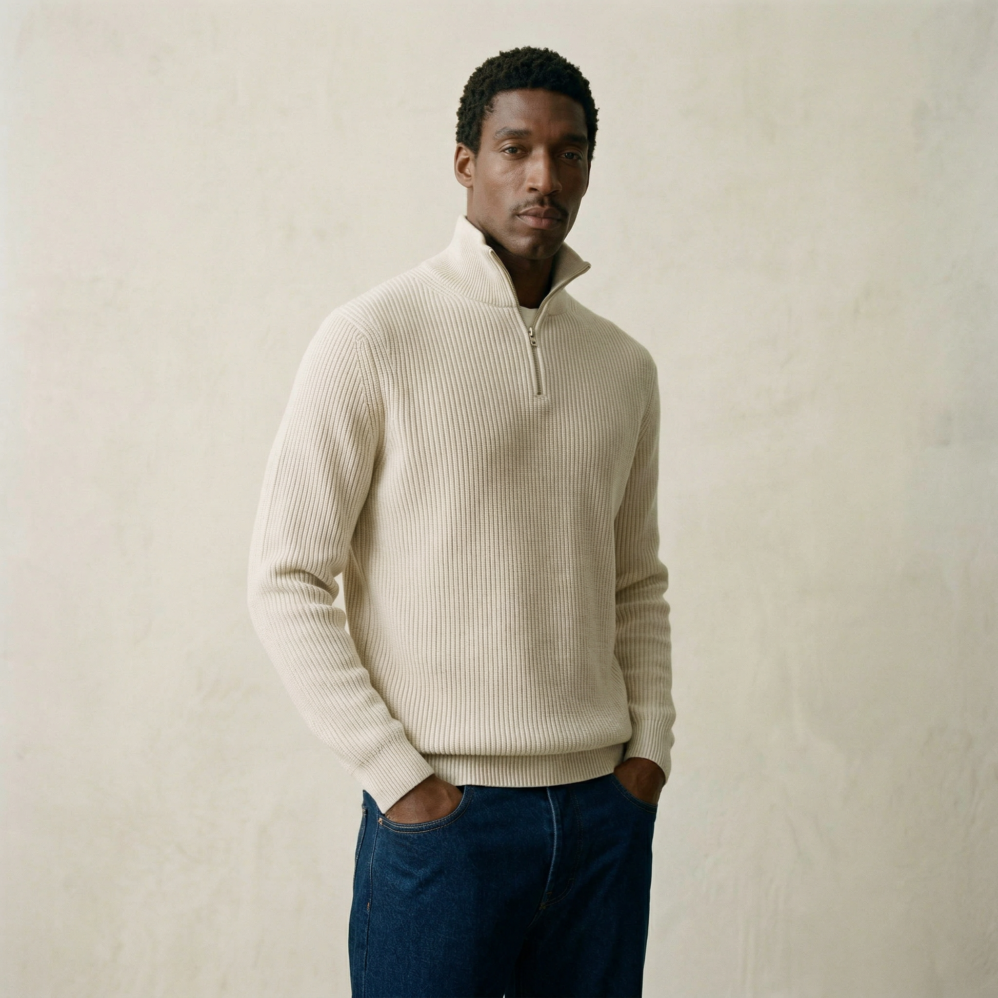 Second/Layer ニットポロ M Morelia Pearl‑Knit Zipped Sweater-Ribbed Half‑Zip Winter Knitwear