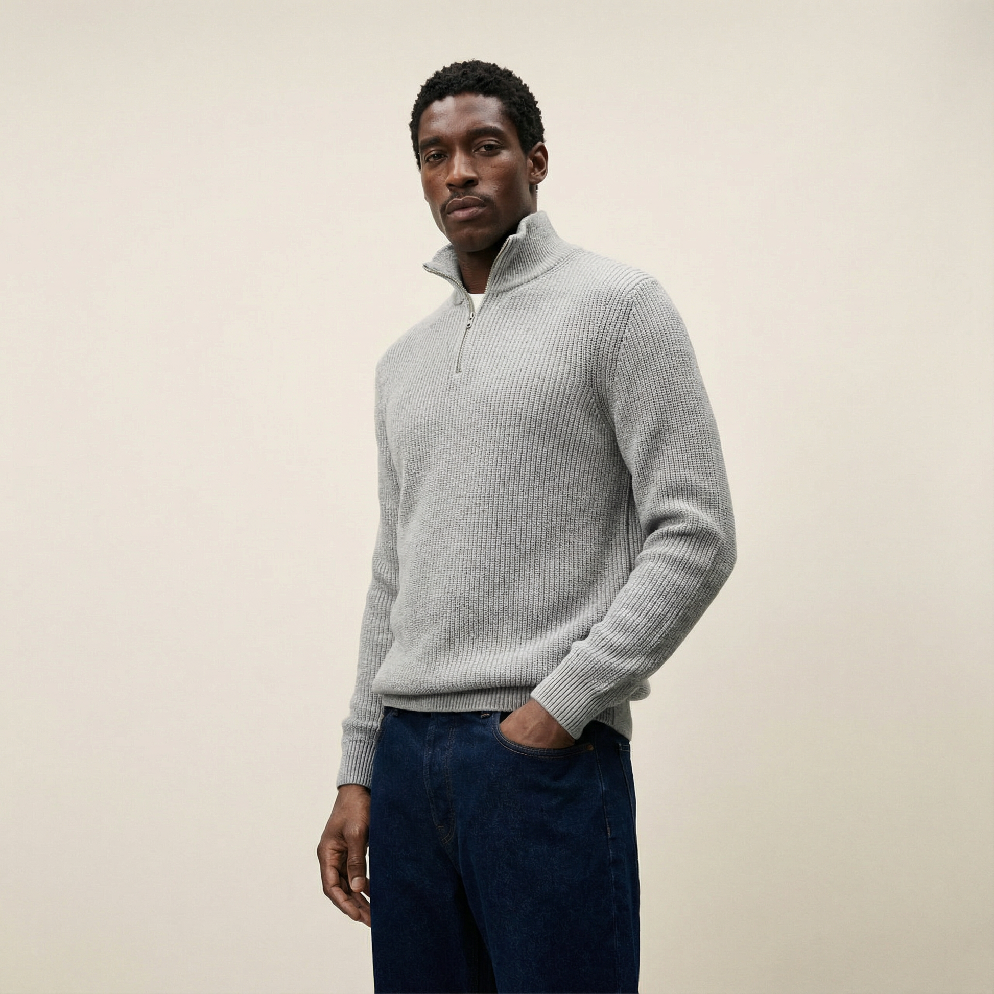 Morelia Pearl‑Knit Zipped Sweater-Ribbed Half‑Zip Winter Knitwear Morelia Pearl‑Knit Zipped Sweater-Ribbed Half‑Zip Winter Knitwear