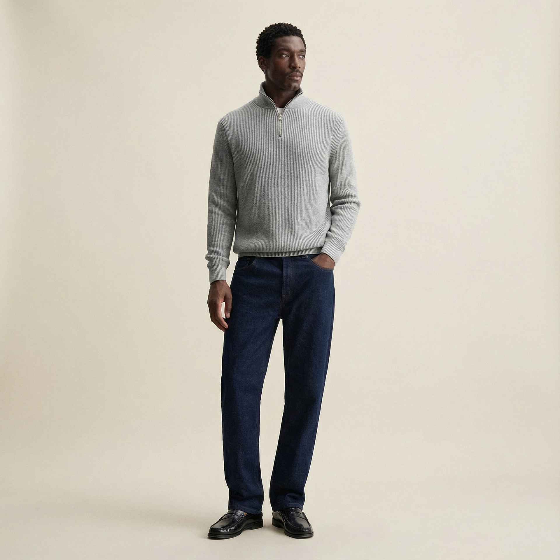 Morelia Pearl‑Knit Zipped Sweater-Ribbed Half‑Zip Winter Knitwear