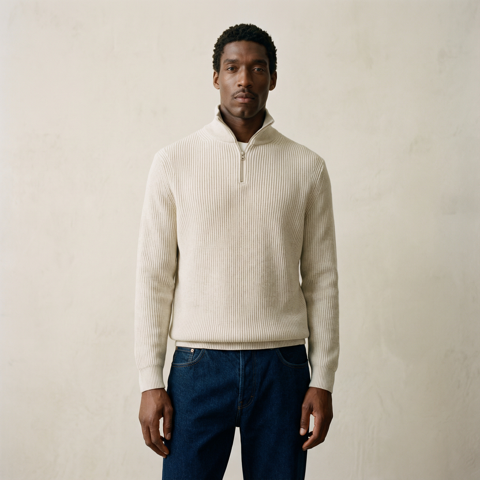 Morelia Pearl‑Knit Zipped Sweater-Ribbed Half‑Zip Winter Knitwear